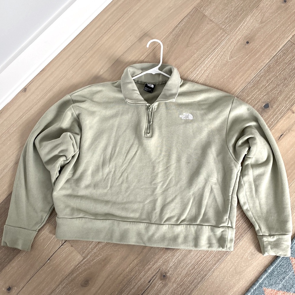 North Face light green cropped zip neck sweatshirt